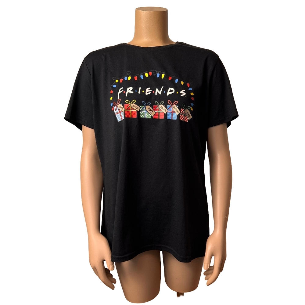 FRIENDS Black Cotton Blend Short Sleeve Christmas Themed Graphic Tee - Size XL